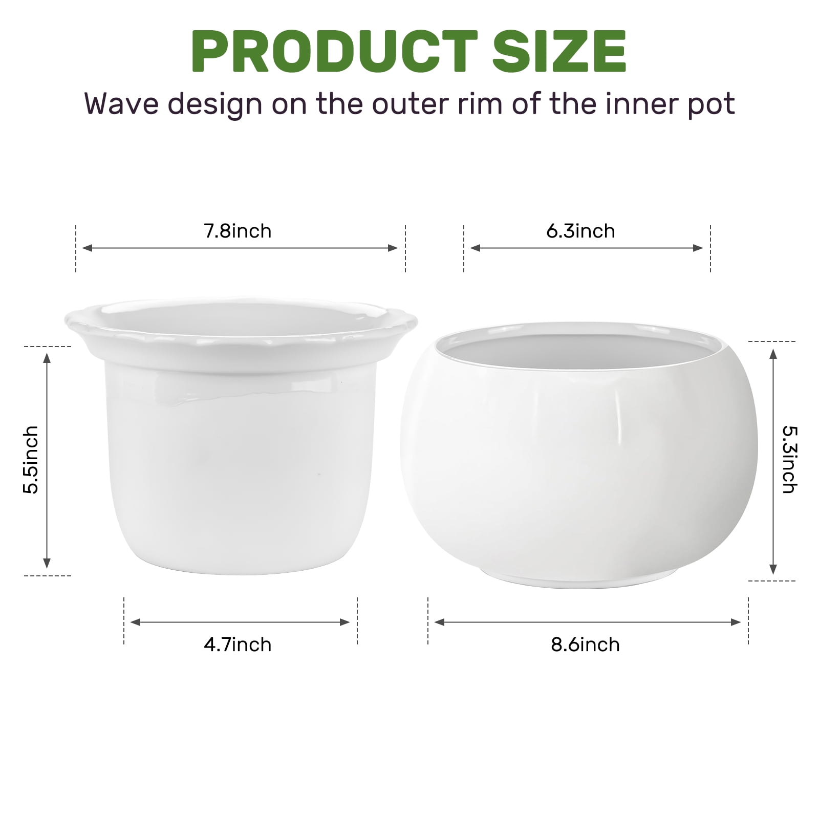 BUYMAX 8 in. Ceramics Self-Watering Planter,African Violet Pot for Beginners & Busy Plant Owners,White