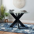 Linon Hale Dining Table Criss Cross Base and Round Glass Top in Black
