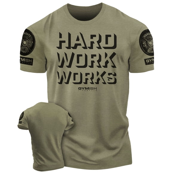 Gymish Hard Work Works Workout T-Shirt for Men – Funny Gym Shirt, Lifting Tee, Athletic Gym Wear