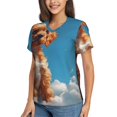 thumbnail image 2 of Xecao Blue Sky Cloud Puppy for Women's V-Neck T-Shirts-Elegant Half-Sleeve Tops Perfect for Summer-Large, 2 of 5