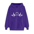 thumbnail image 4 of Pimelu Valentines Day Sweater Women Valentines Hooded Sweater for Women Fashion ECG Graphics Print Oversized Sweatshirts Ladies Long Sleeve Pullover Hoodies Tops with Pocket, 4 of 6