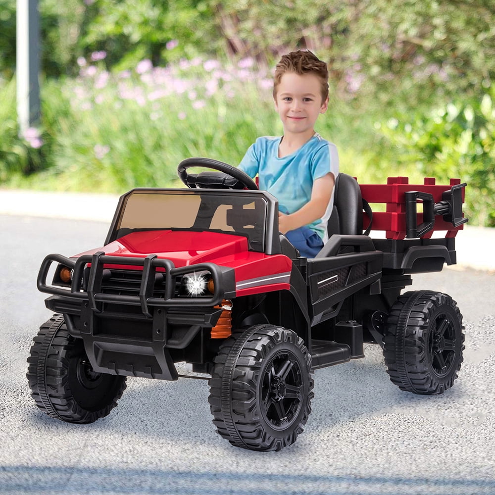 Electric Ride on Truck with Trailer, Kids Toy Vehicle for Boys and
