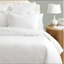 Royal & Luxury Scalloped Design 360TC Cotton Made White Duvet Cover Set Super King 108"x108"
