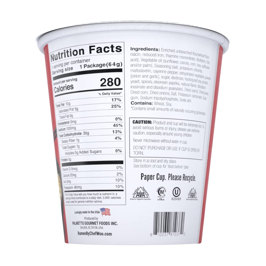 Ramen Express Hotter & Spicier Ramen Cup Noodle, by Chef Woo, Vegan, Halal, Kosher, 2.25 oz