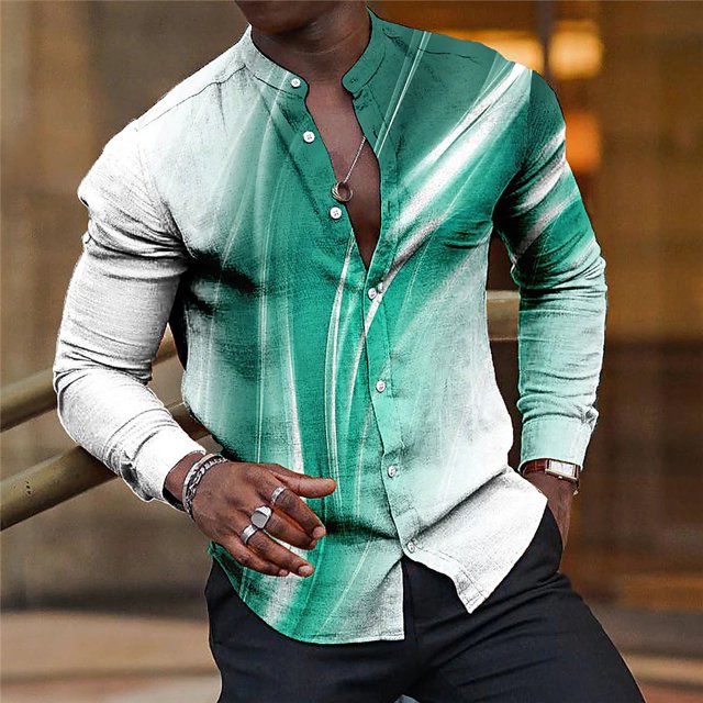 Camisa de moda con diseño geométrico a rayas de colores, nuevo elemento popular, informal, para fiestas al aire libre, material suave y cómodo 2024