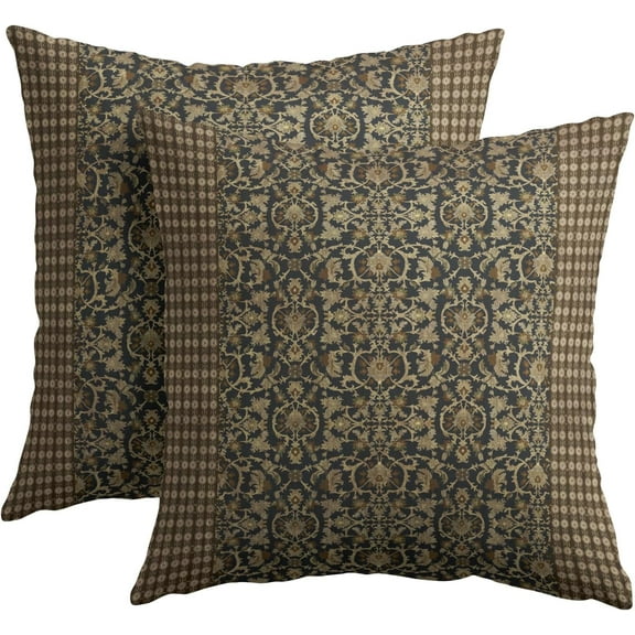 Brown Antique Pillow Covers 18x18 Inch Vintage Floral Block Print Decorative Throw Pillow Covers Set of 2 Retro Turkish Pillowcases Cushion Covers for Couch Indoor Outdoor Home Decor