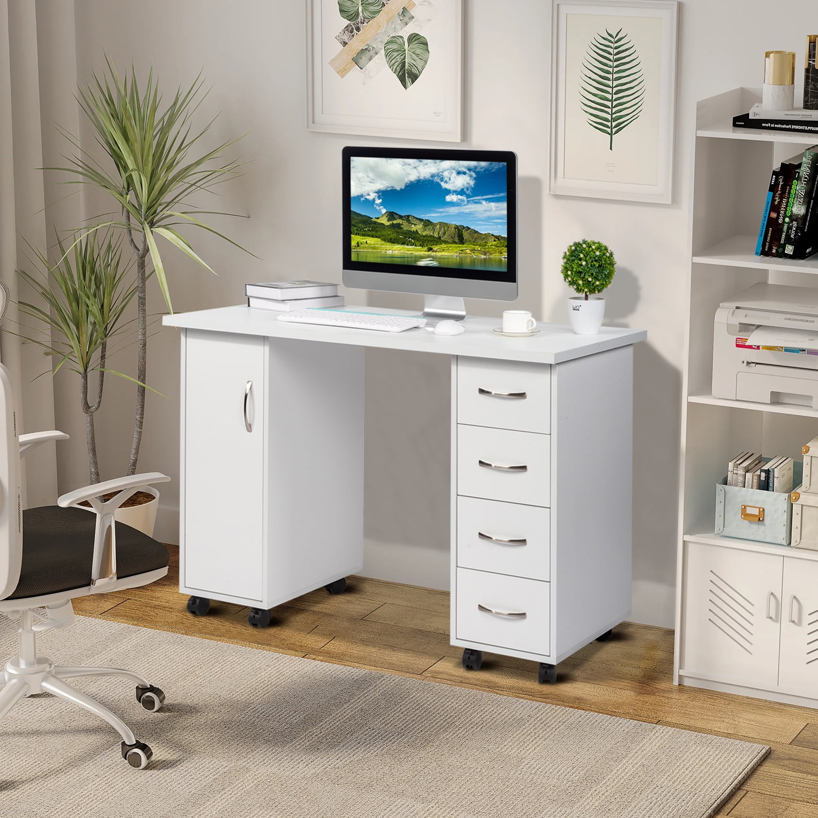 Manicure Nail Table with Drawer, White