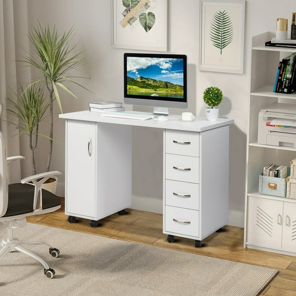 Ktaxon Rolling Manicure Table, Nail Desk with 4 Drawers, Cabinet