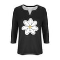 thumbnail image 4 of Charella Women's Daisy Floral Tops V Neck 3/4 Length Sleeve Flower Graphic Tee Casual Loose Fit Tshirts (XL, Black 02), 4 of 4