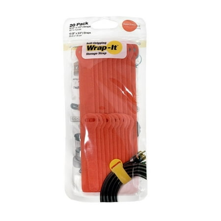 Wrap-It Storage - Self-Gripping Cable Ties (20-Pack) Reusable Hook and Loop Cord Organizer Cable Tie for Cord Management and Organization - Black