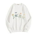 thumbnail image 4 of successthop Womens Crewneck Sweatshirt Oversized Long Sleeve Sweater No Hood Pullover Tops Floral Casual Clothes White L, 4 of 4