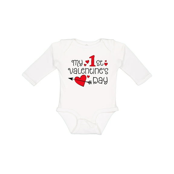 Inktastic My First Valentines Day Red Hearts and Arrow Boys or Girls Long Sleeve Baby Bodysuit