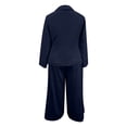 thumbnail image 5 of BODOAO Women's Dressy Pant Suit Mesh Sheer Sleeve Ruffle Blazer and Wide Leg Pants Set, Casual Work Office Business Party Matching Pantsuit Outfit for Meetings and Events Navy S, 5 of 7