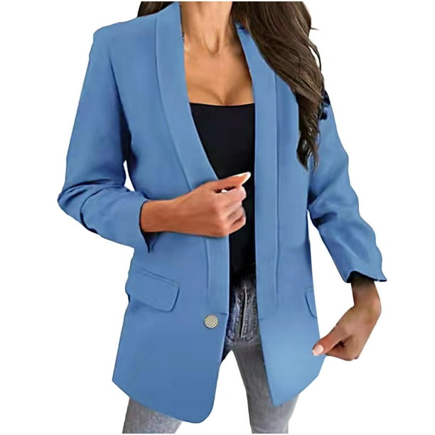 Womens Fashion Blazers Work Jackets for Women Business Casual Outfits Long Sleeve Black Blazers Single Button Pocket Abrigos de Mujer Elegantes Largos -