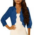 thumbnail image 2 of Nfurl Womens Shrugs Cardigans Trendy Lace Trim Long Sleeve Cropped Cardigans Elegant Open Front Shrugs Blue,M, 2 of 7