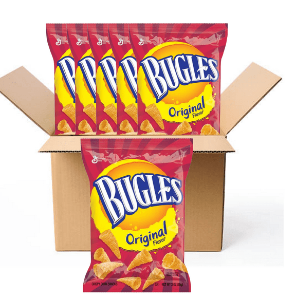 Bugles Crispy Corn Snacks FRESH  ORIGINAL 3 Oz. Bags (Pack of 6 BOXED)