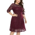 thumbnail image 4 of Women's Plus Size Dress Elegant Floral Lace Round Neck Short Sleeves Cocktail Party Dress Knee Length A Line Dress, 4 of 7