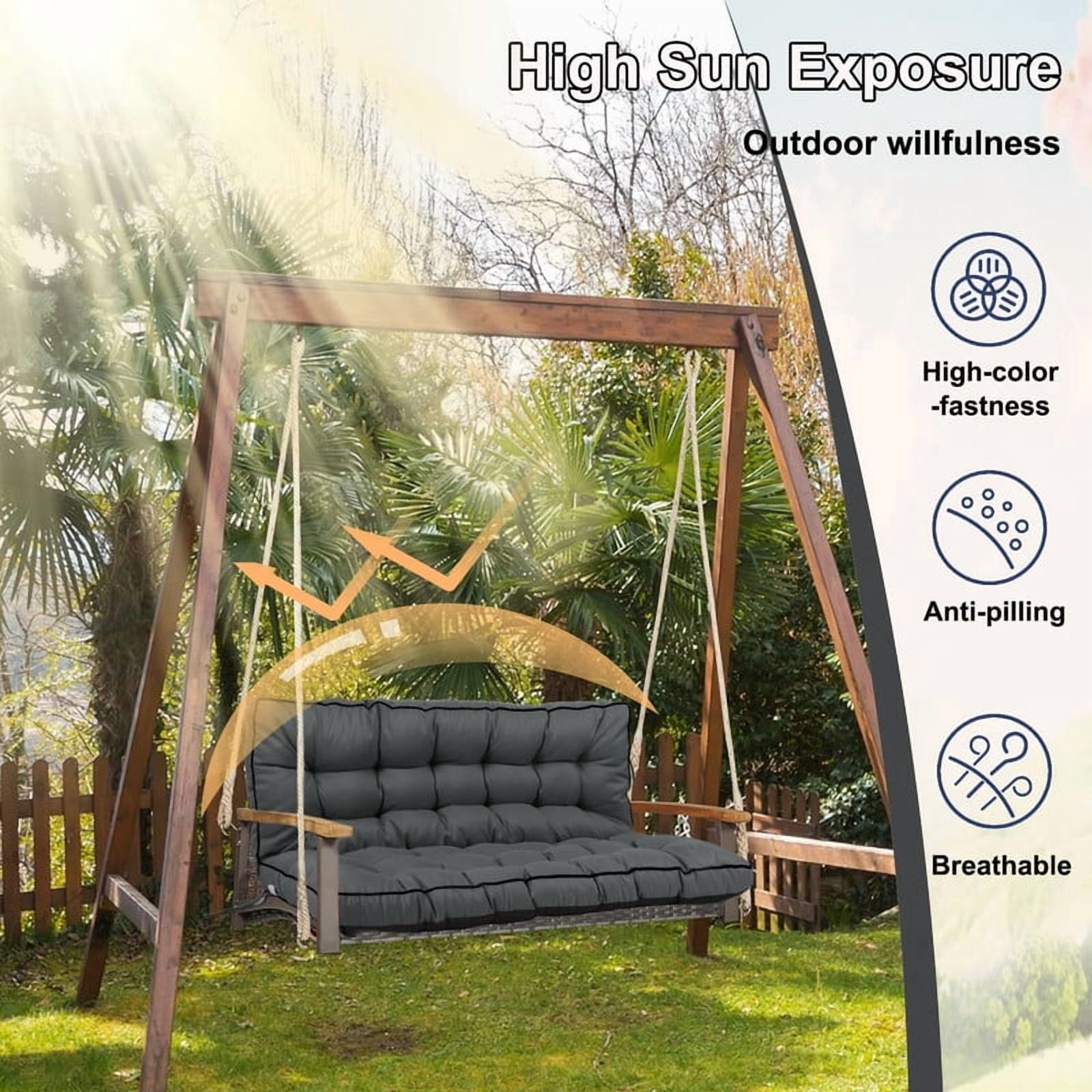 YLLN Porch Swing Cushions, Patio Furniture Cushions With 4" Thicken Backrest, Waterproof & Machine Washable, with Ties, Bench Cushions For Outdoor Furniture（40"x70"Dark Gray）