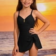 thumbnail image 5 of Busydd Girls Bathing Suit with Built in Bra 7-16 Years Solid Color Straps Girls Swimsuit One Piece V Neck Pleated Side Bow Swimdress 11 Years, 5 of 9