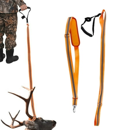 Tnobhg 1 Set Adjustable Deer Drag Rope with Non-Slip Handle Nylon Webbing Combined with Metal Hook Heavy Duty Deer Drag Strap Safety Reflective Orange Deer Antler Dragging Rope