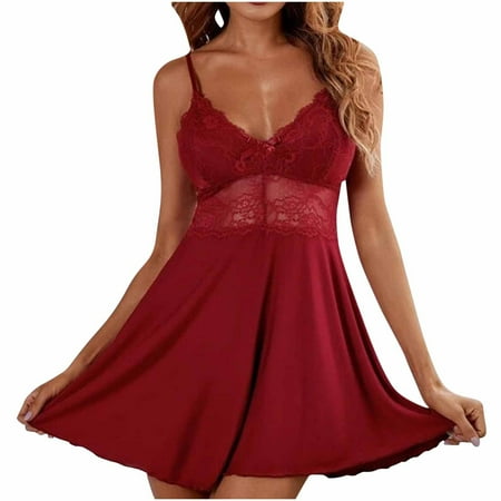 Aofany Women Lingerie Women Lace Chemise Nightgown Sleepwear V Neck Full Lingerie Sleep Dress Plus Size