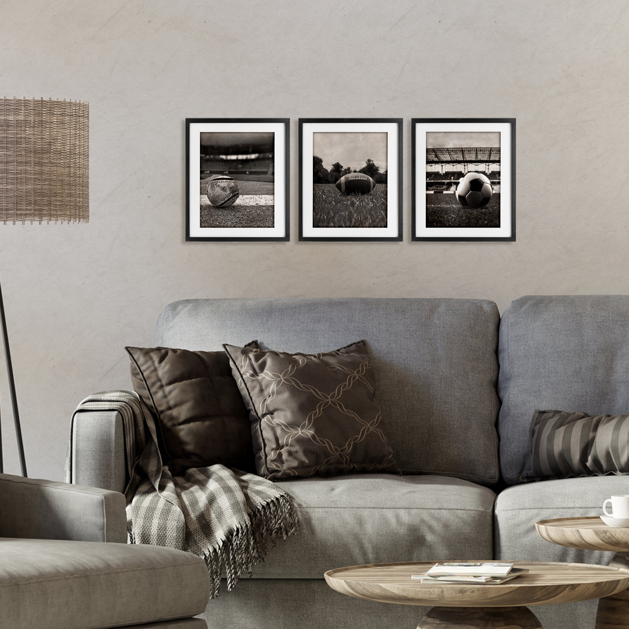 Stupell Industries Vintage Sports on Field 3 Piece Black Framed Print Under Glass Set, design by Marcus Prime