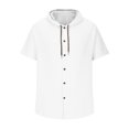 thumbnail image 4 of ibuvkizy Men's Cotton Short Sleeve Hoodies Solid Color Button Down T-Shirts Casual Short Sleeve Shirts Summer Vacation Outdoor Shirts with Drawstring White XL, 4 of 6