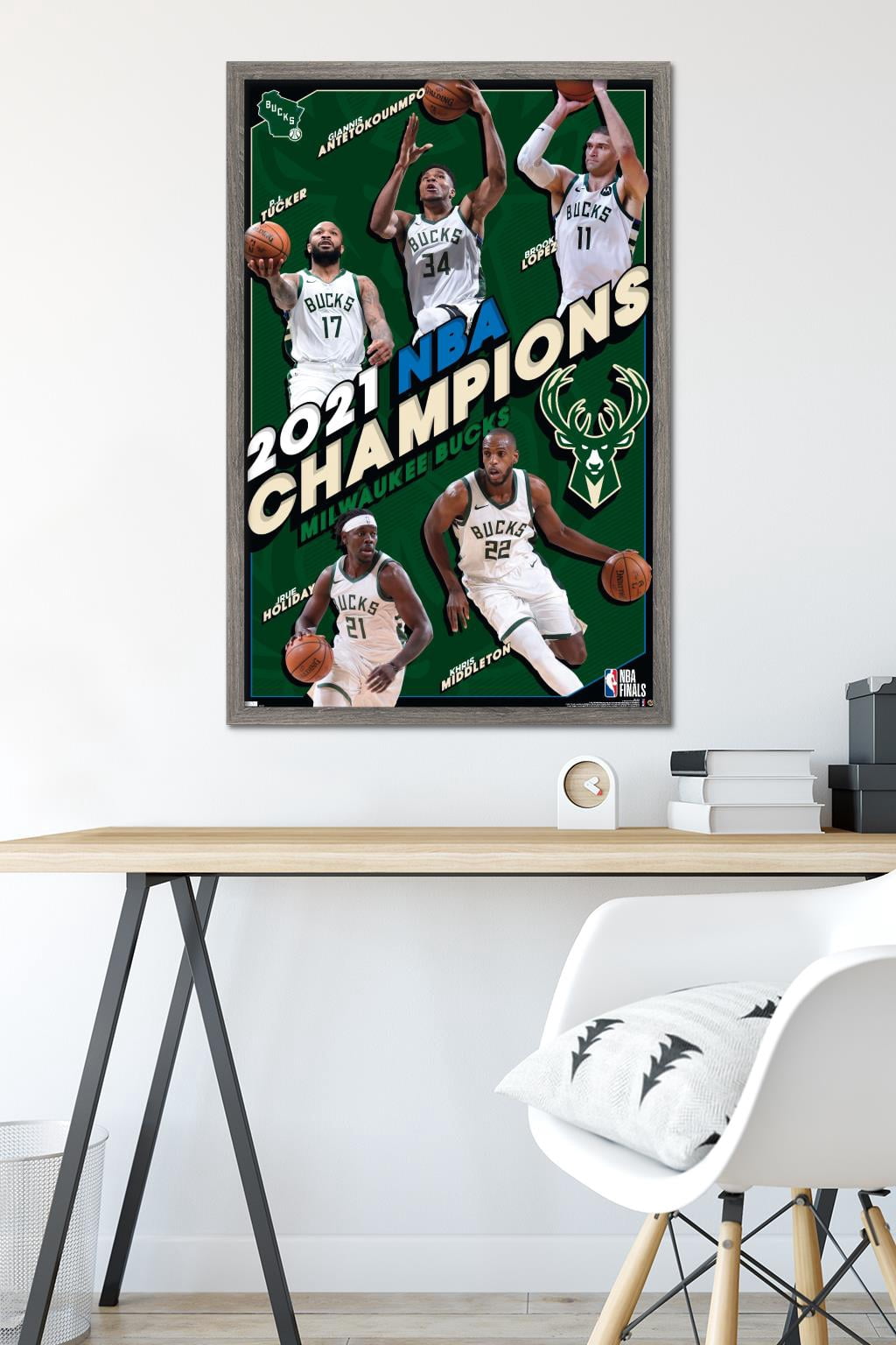 NBA Milwaukee Bucks - 2021 NBA Finals Champions Wall Poster, 22.375" x 34", Framed