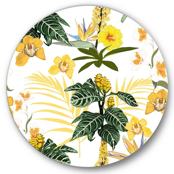 Designart 'Pattern Of Beautiful Yellow Flowers ' Modern Circle Metal Wall Art 36x36 - Disc of 36