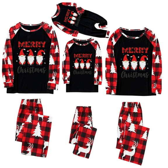 Odeerbi Christmas Pajamas for Family Holiday Long Sleeve Family Christmas Pajamas Matching Sets Dad Parent-Child Printed Home Wear Two-Piece Sleepwear Xmas Family Matching PJs Set Red