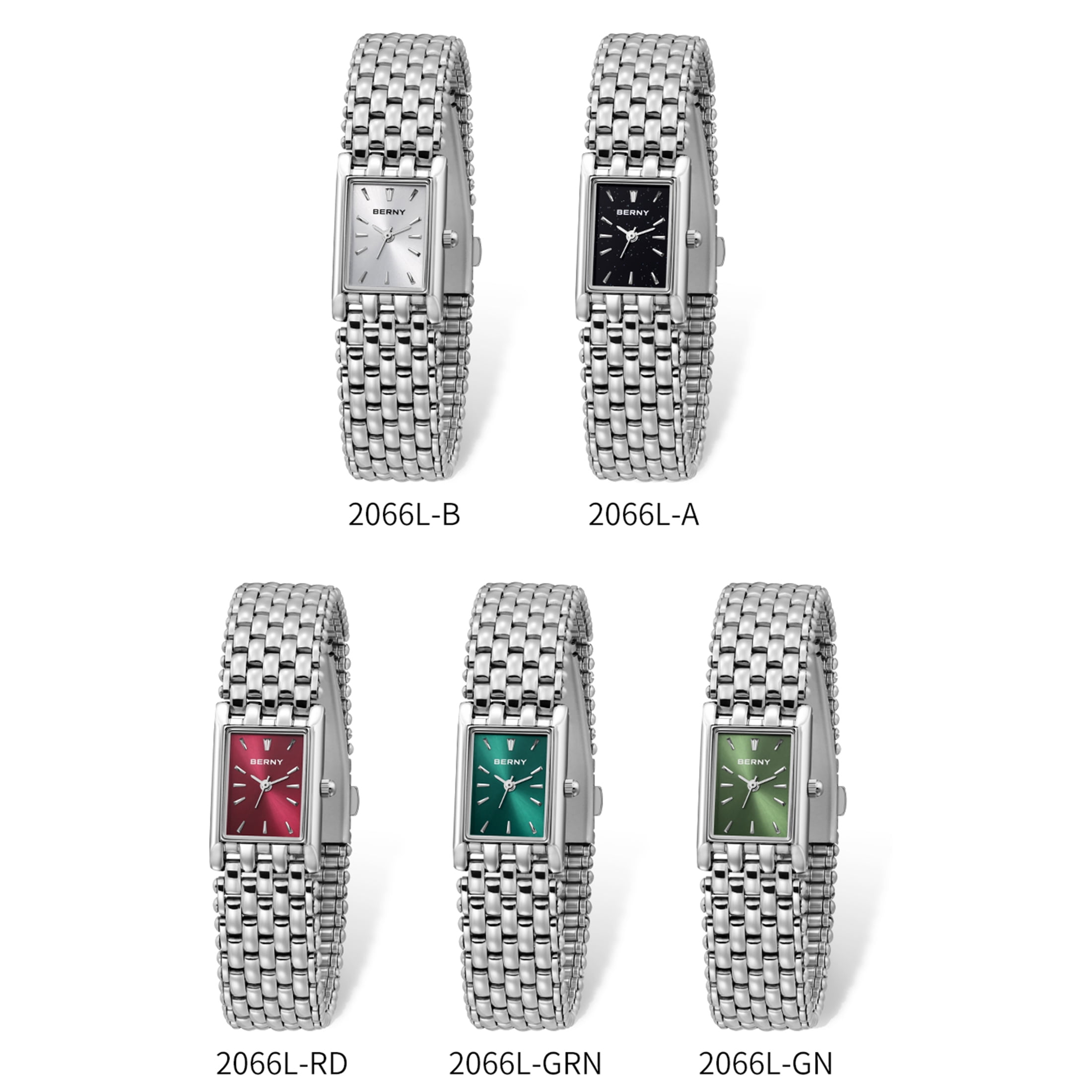 BERNY Small Silver Watches for Women, Dainty Rectangular Women Watch with Stainless Steel Bracelet Band, Japanese Quartz Movement, 3ATM Waterproof, Classic Dress Ladies Wristwatch (Silver)