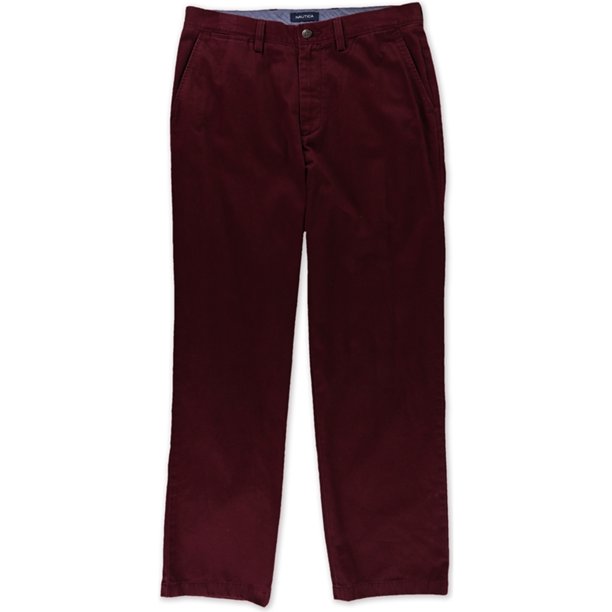 Nautica Pantalones chinos casuales de sarga de ajuste clásico para hombre, rojo, 32W x 30L Nautica chino