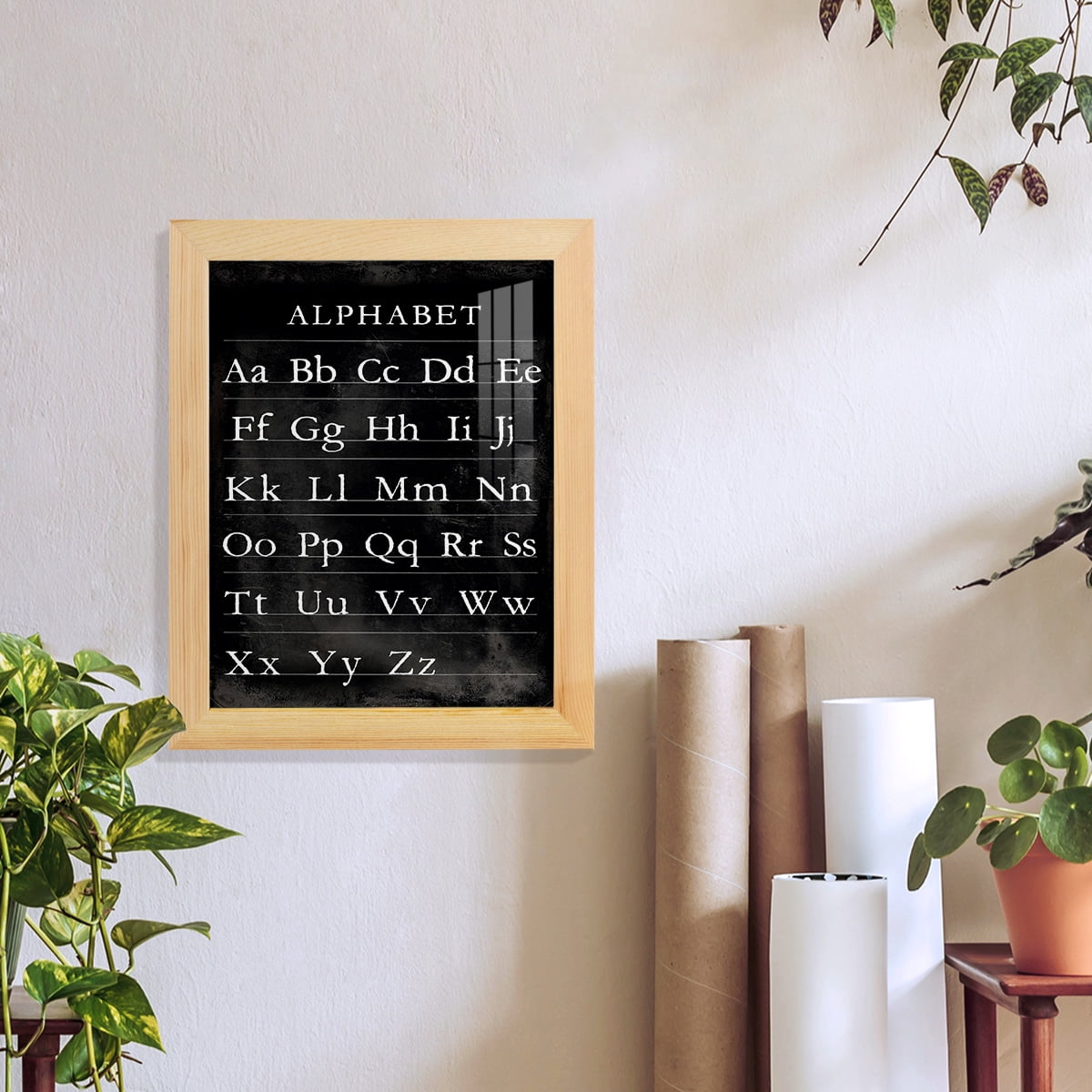 Alphabet Chart - Framed Print w/glass - Natural Wood