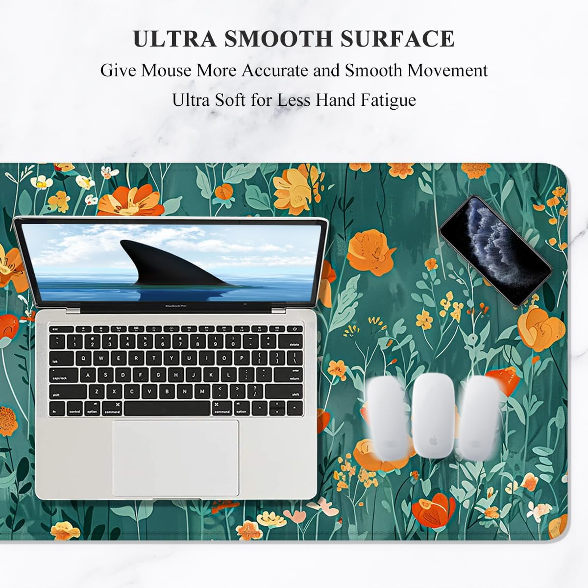 Desk Mat, Ultra Large Mouse Pad, XXL Gaming Mousepad, Pretty Desk Pad, Big Extended Full Size Desktop Desk Matt for Keyboard, Laptop & Computer, 35.5 x 15.7 in, Green Marble