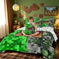 thumbnail image 4 of meiyoeat Pixel Grass M Initial Twin Bedding for Boys, Gamer Block Monogram Bedding Comforter Set, Green Brown, Gamepad Reversible, 7-Piece, 4 of 6