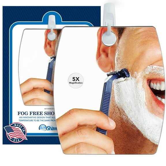 The Shave Well Company 5X Magnified Fog-Free Shower Mirror, Portable Bathroom Shaving Mirror for Men and Women, Virtually Unbreakable for Home or Travel