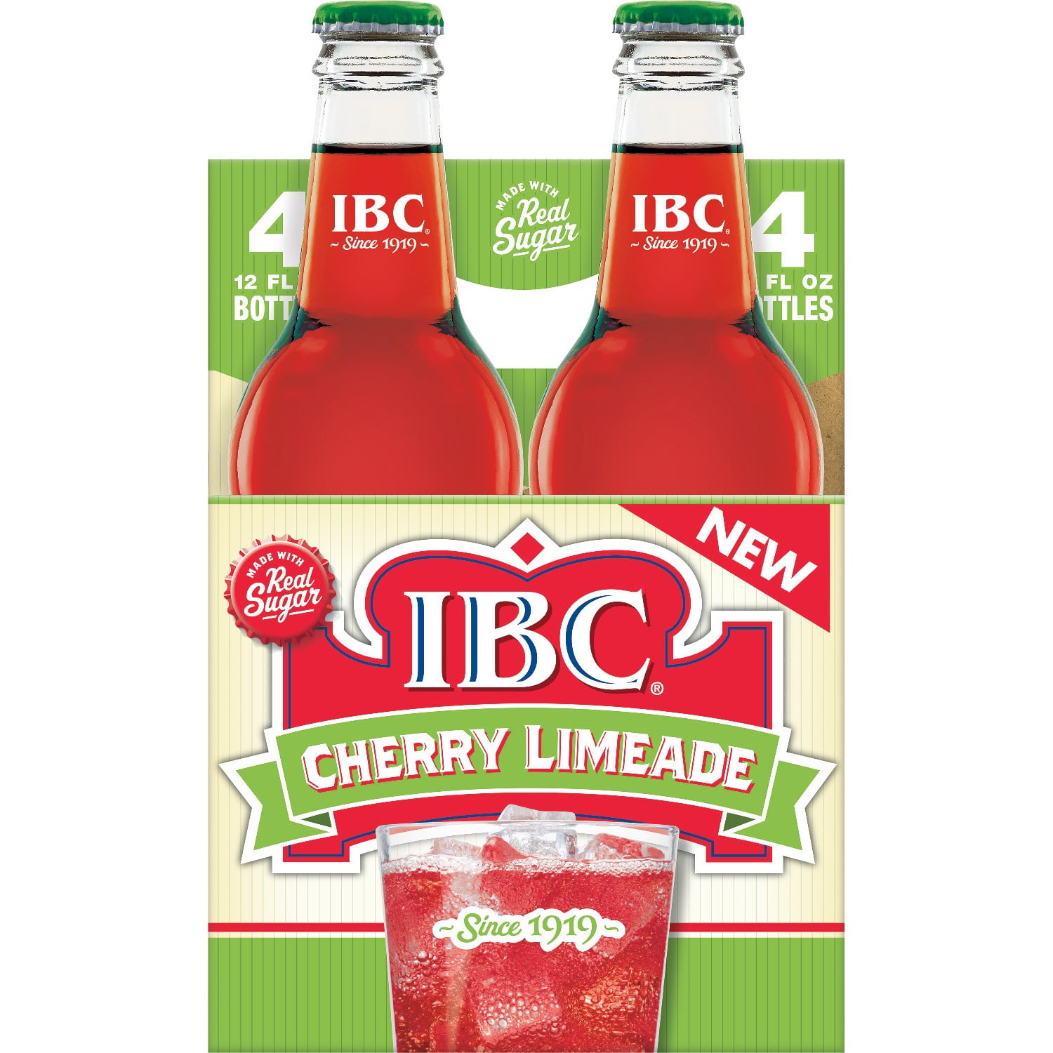 IBC Cherry Limeade Made with Sugar Soda, 12 fl oz, 4 Count