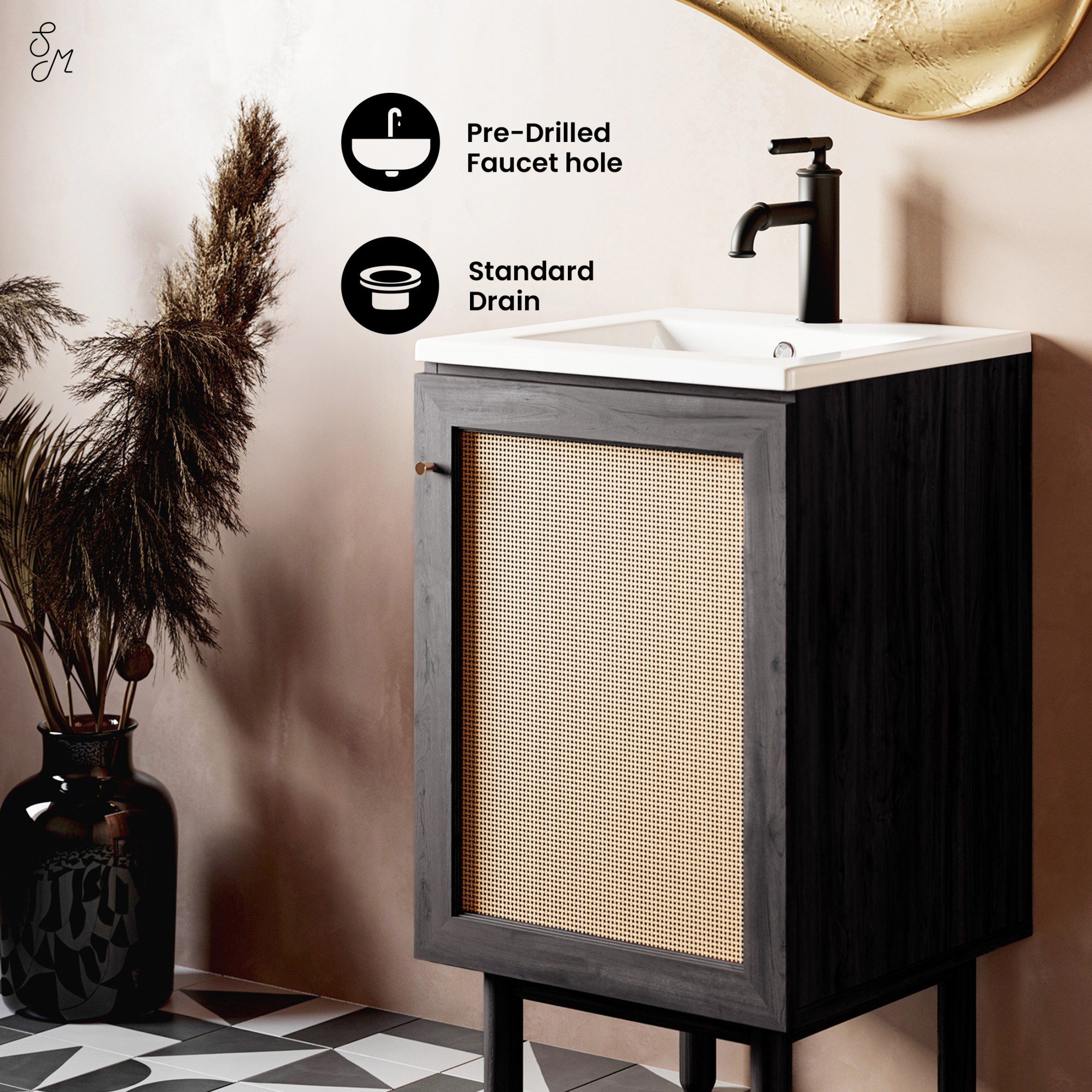 Classe 18" Freestanding Bathroom Vanity in Black Oak with Sink Top
