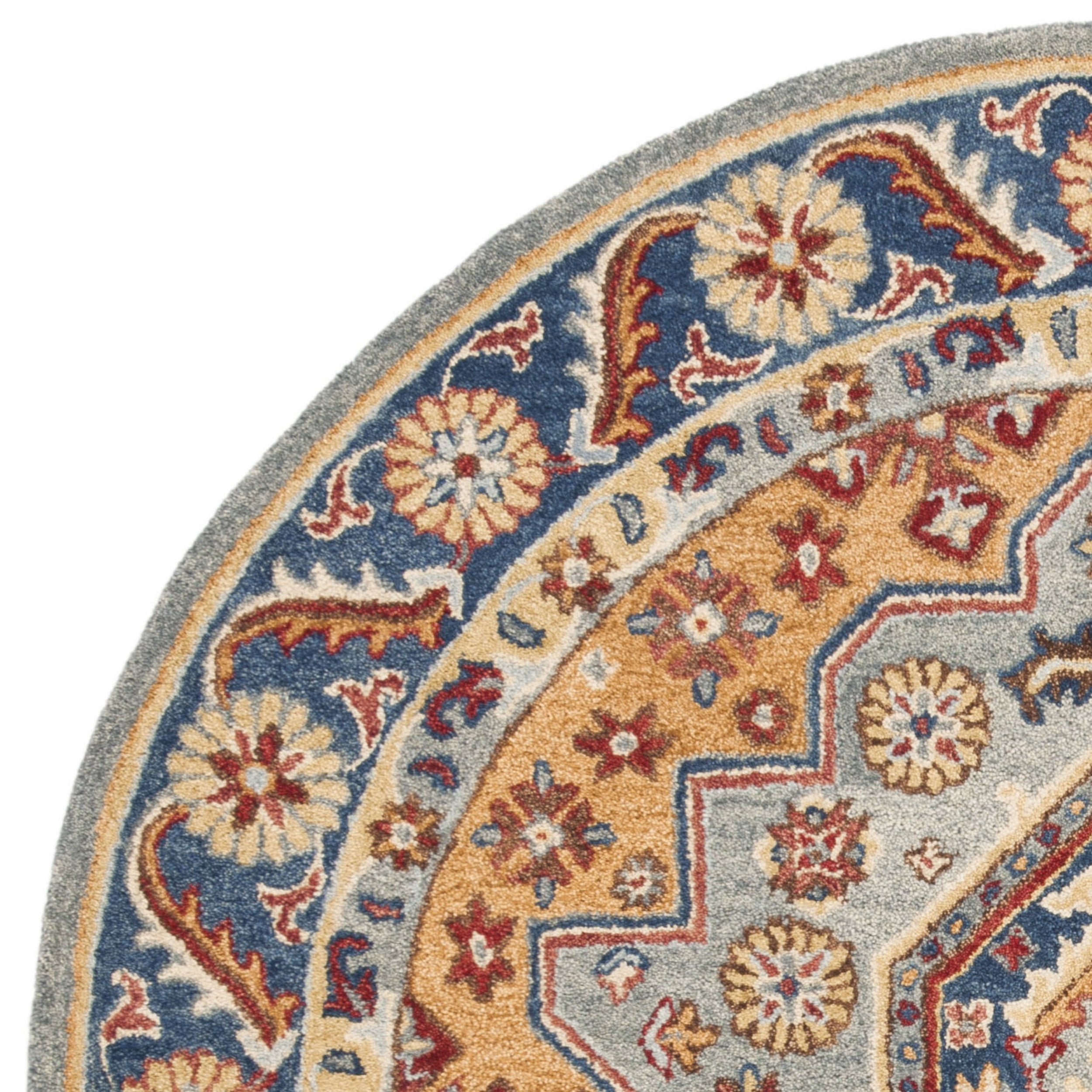 SAFAVIEH Antiquity Napier Traditional Wool Area Rug, Blue/Gold, 6' x 6' Round