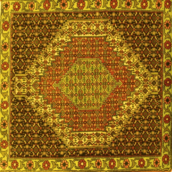 Ahgly Company Machine Washable Indoor Square Medallion Yellow Traditional Area Rugs, 4' Square