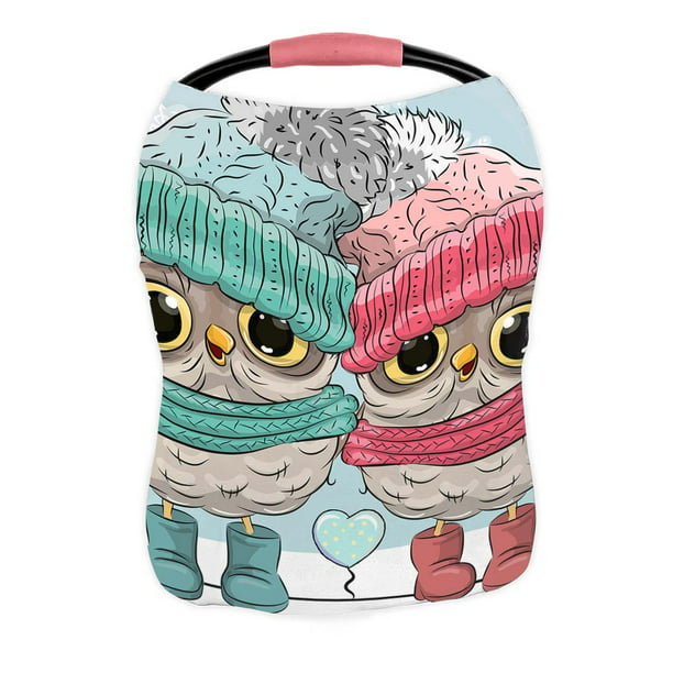 Pkqwtm Two Owls Boy And Girl In Hats Scarves Nursing Cover Baby Tfeeding Infant Feeding Car Seat Com - Baby Boy Owl Car Seat Cover