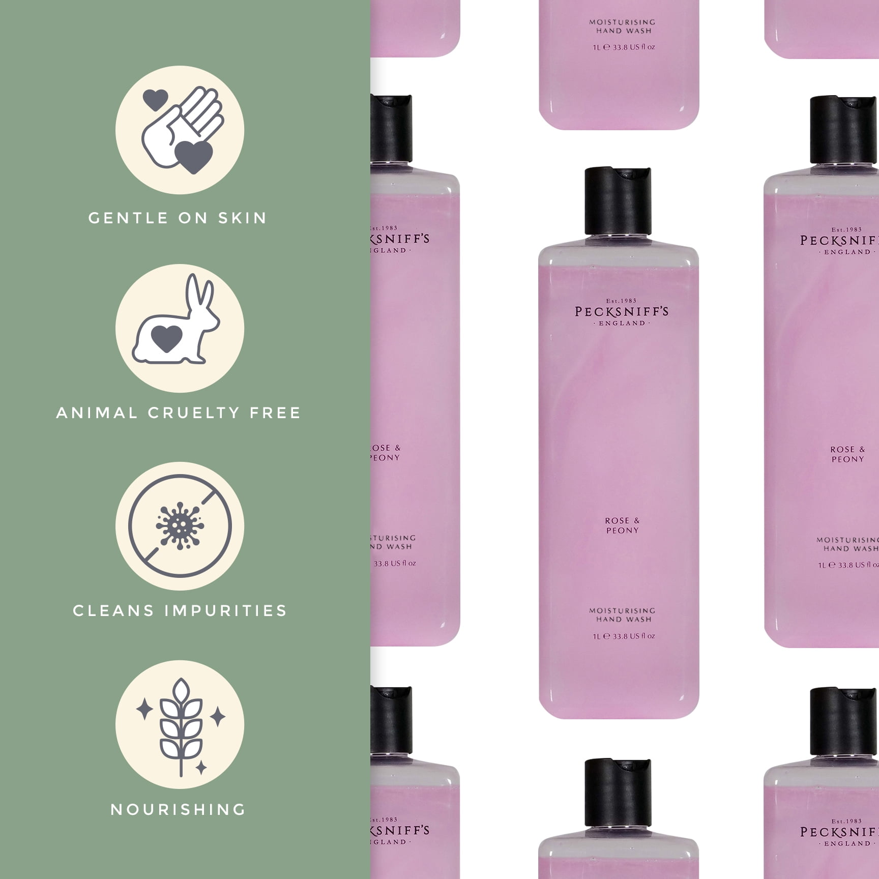 Pecksniffs Classic Rose & Peony Scented Moisturizing Hand Wash Refill | 1L/1000ml, 33.8 Fl oz