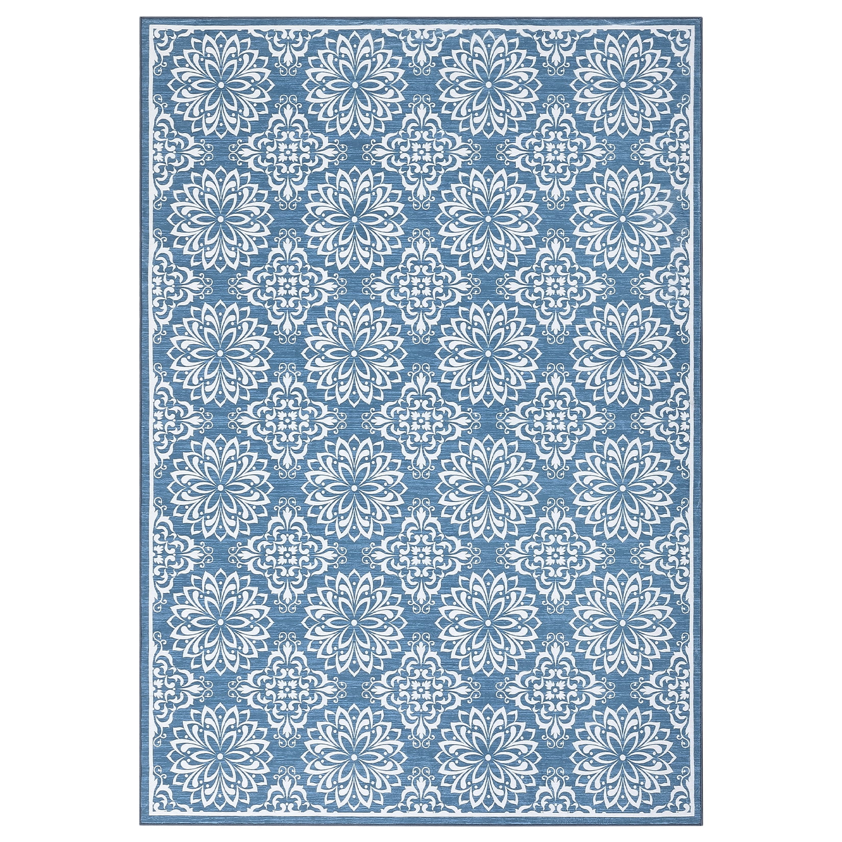 Tzou Vintage Washable Area Rugs for Living Room, 6x9 Low Pile Indoor Floral Carpet for Bedroom, Super Soft Foldale Distressed Accent Floor Mat for Dining Room, Non Shedding(Blue)