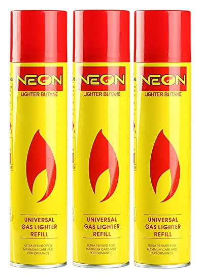 NEON 10.14 oz Lighter Gas Refill Butane Universal Fluid Fuel Ultra Refined 3 Pack Yellow