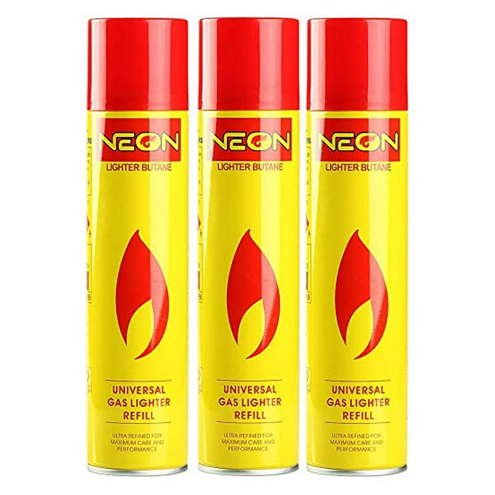Pack of 3 Neon Lighter Gas Refill Butane Universal Fluid Fuel Ultra Refined 300ml 10.14 Oz