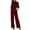 Wine, variant on Jane Wardrobe Dressy, Mock Neck Puff 3/4 Sleeve 3 Piece Outfit, Chiffon And Stretch Suit Fabric Wide Leg Pants , Mother Of The Bride Pant Suits, XS‑XXXL Plus Size Friendly, 2 Tops 1 Pant Set