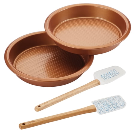 Ayesha 4 Piece Collection Nonstick Bakeware Cake Pan and Utensil Set  Copper