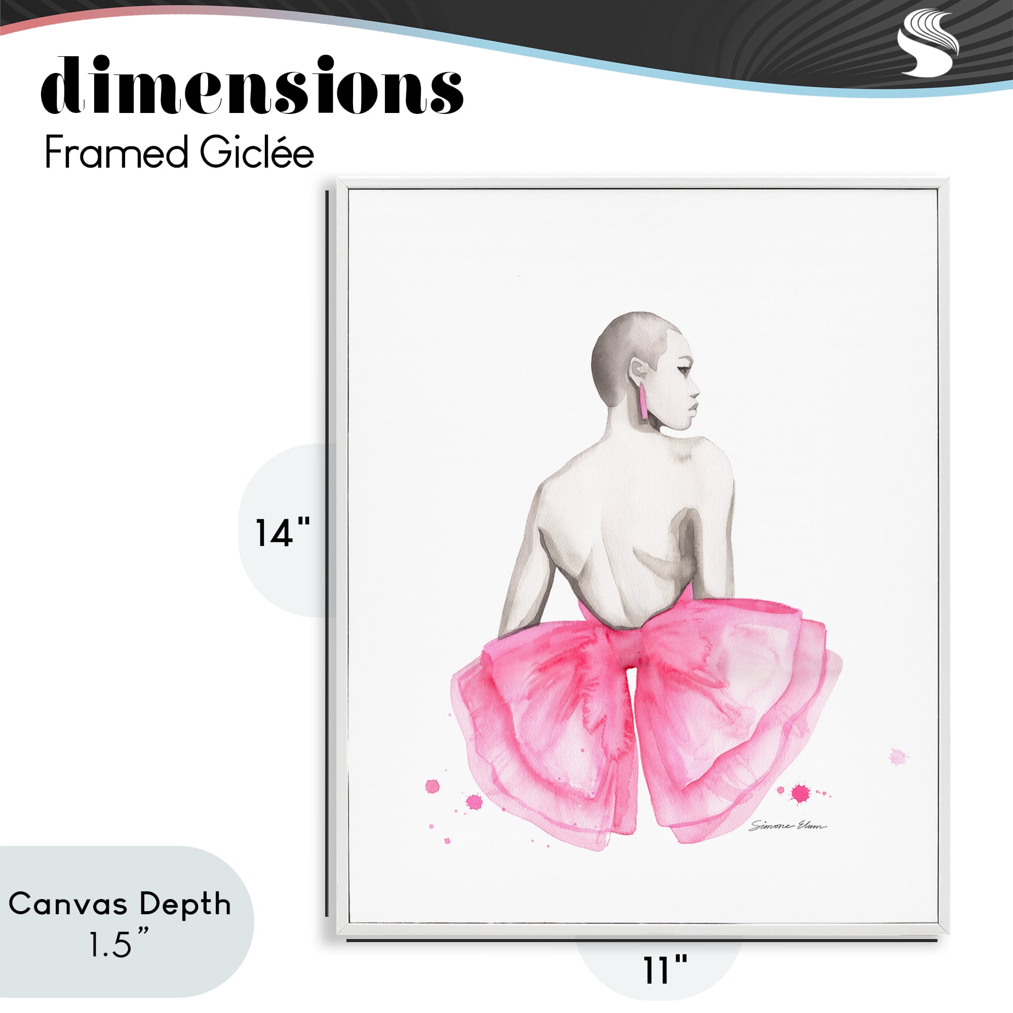 Stupell Industries Pink Bow Portrait From Behind White Framed Giclee Art, design by Simone Elum