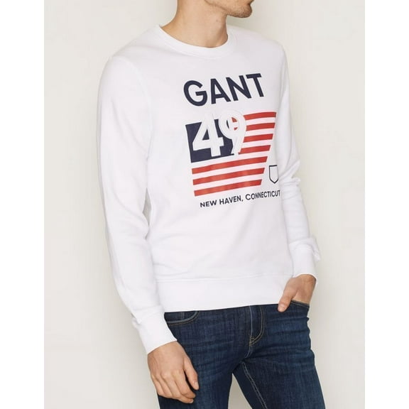 Gant Men's American Flag Crew Neck Sweatshirt (276137), Medium, White