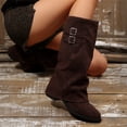 thumbnail image 4 of Willtoo Women Slouchy Knee High Boots Casual Round Toe Pull On Riding Biker Boots Fold Over Chunky Low Heel Platform Boot Double Buckle Soft Upper Shoes, 4 of 5